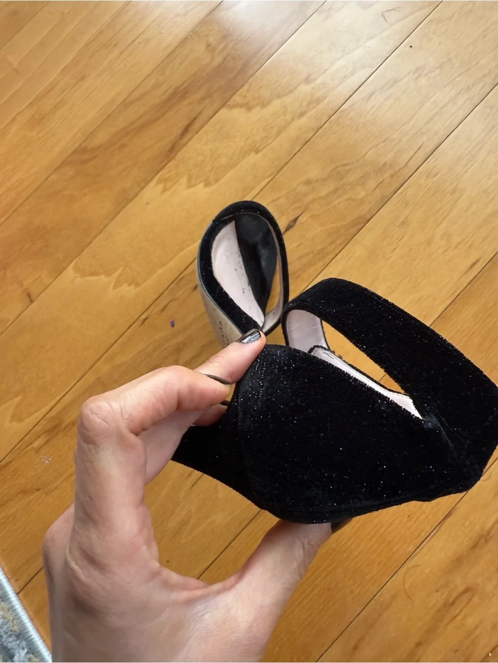 Kate Spade Isa Black Satin Ankle Strap Heels, size 7.5